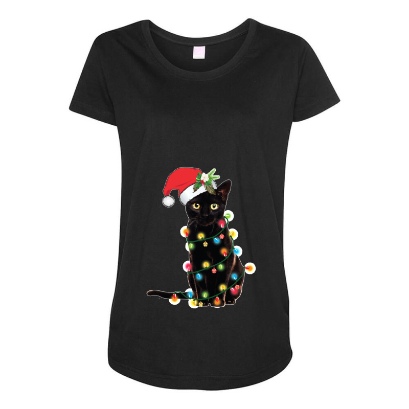 Black Santa Cat Tangled Up In Lights Christmas Santa Maternity Scoop Neck T-shirt by cm-arts | Artistshot