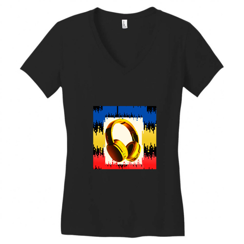 Music Headphone Women's V-Neck T-Shirt by HeatherThomas | Artistshot