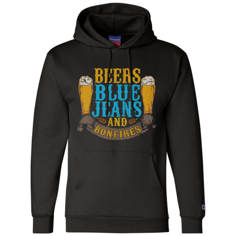 Beers Blue Jeans Bonfires Quotes Country Life Champion Hoodie by cm-arts | Artistshot