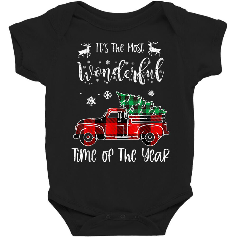 It's The Most Wonderful Time Of The Year Christmas Red Truck Baby Bodysuit by Outpost | Artistshot