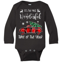 It's The Most Wonderful Time Of The Year Christmas Red Truck Long Sleeve Baby Bodysuit | Artistshot