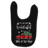 It's The Most Wonderful Time Of The Year Christmas Red Truck Baby Bibs | Artistshot