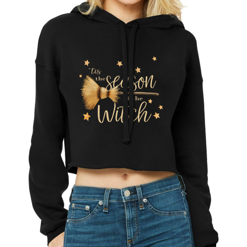 'tis The Season Of The Witch Quote Broom Halloween Coven Cropped Hoodie by cm-arts | Artistshot