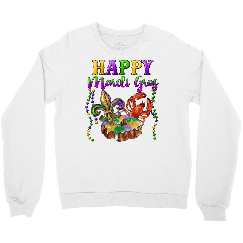 Happy Mardi Gras Fleur De Lis King Cake Crawfish Crewneck Sweatshirt | Artistshot