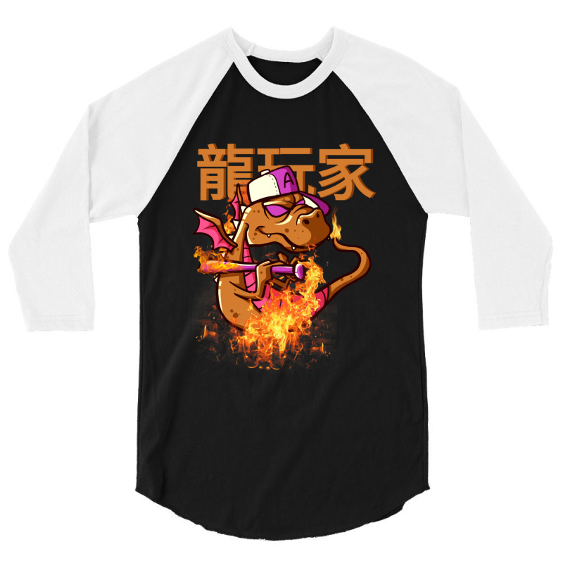 The Player Dragon The Baseball Bat Dragon Lichdragon Chinese Writing E 3/4 Sleeve Shirt by KenyaGaines | Artistshot