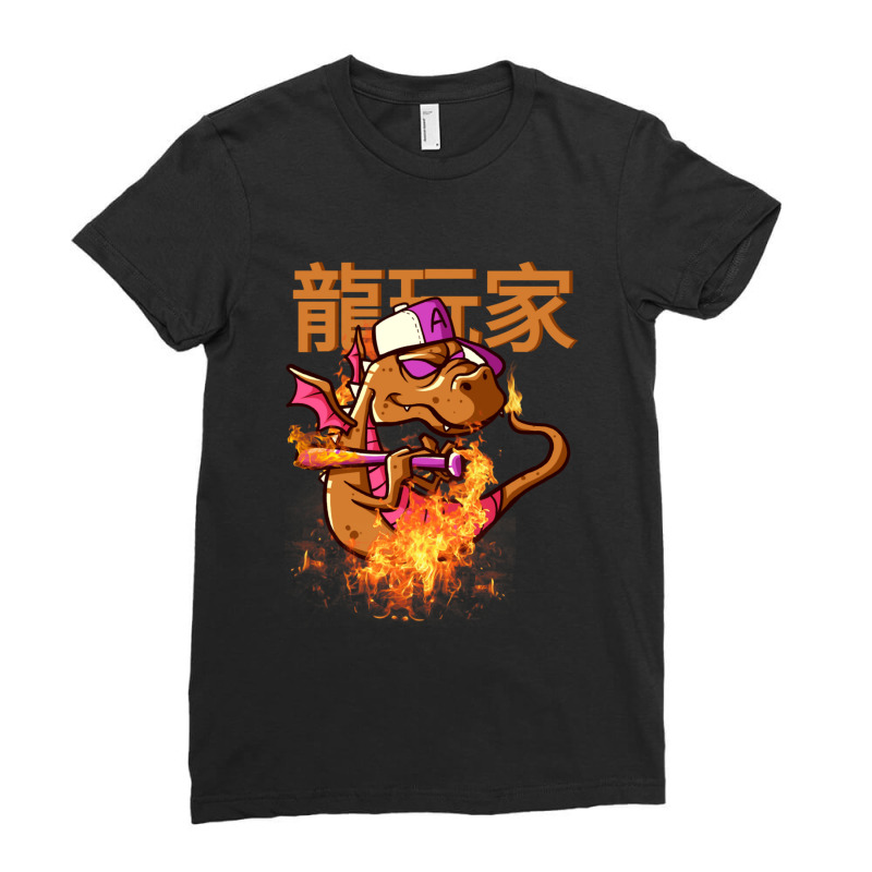 The Player Dragon The Baseball Bat Dragon Lichdragon Chinese Writing E Ladies Fitted T-Shirt by KenyaGaines | Artistshot