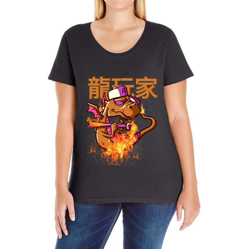 The Player Dragon The Baseball Bat Dragon Lichdragon Chinese Writing E Ladies Curvy T-Shirt by KenyaGaines | Artistshot