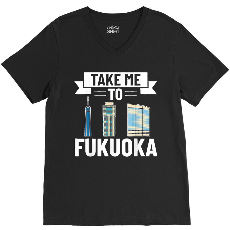 Fukuoka Japan City Skyline Map Travel V-neck Tee | Artistshot