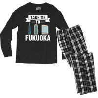 Fukuoka Japan City Skyline Map Travel Men's Long Sleeve Pajama Set | Artistshot