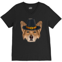 Canaan Dog Wearing Pilgrim Hat Thanksgiving V-neck Tee | Artistshot