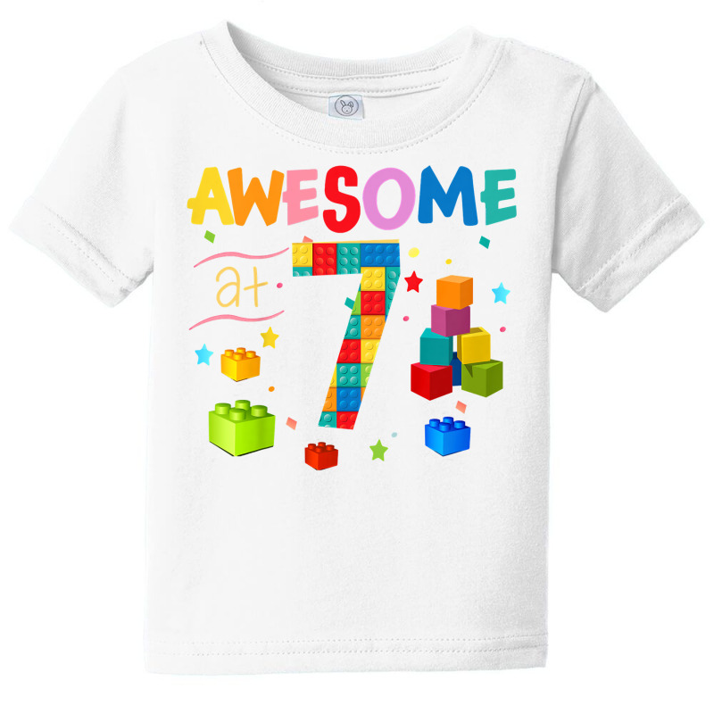 Kids 7 Year Old Gifts Building Blocks Brick 7th Birthday Boy T Shirt Baby Tee | Artistshot