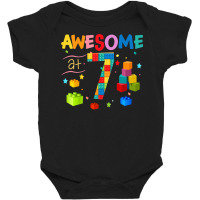 Kids 7 Year Old Gifts Building Blocks Brick 7th Birthday Boy T Shirt Baby Bodysuit | Artistshot