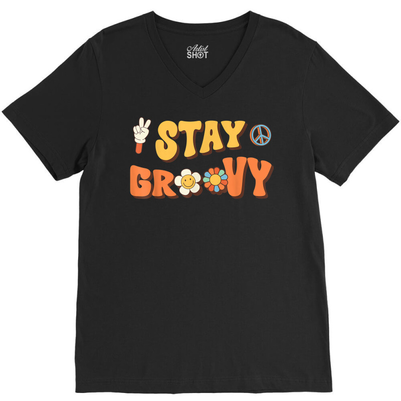 Stay Groovy Wavy Hippie Boho Retro Positive And Peace V-neck Tee | Artistshot