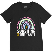 Sunshine And Time Travel Cute Rainbow Graphic For Womens Kids Girls V-neck Tee | Artistshot