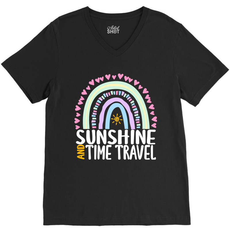 Sunshine And Time Travel Cute Rainbow Graphic For Womens Kids Girls V-Neck Tee by behindcedar22 | Artistshot