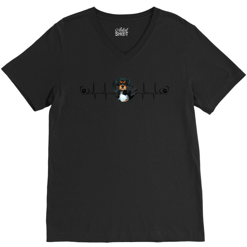 Cavalier King Charles Spaniel My Heart Beats For My Black And Tan Cava V-Neck Tee by starlingbuzzard | Artistshot