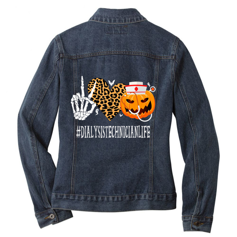 Dialysis Technician Peace Love Pumpkin Halloween Ladies Denim Jacket by cm-arts | Artistshot