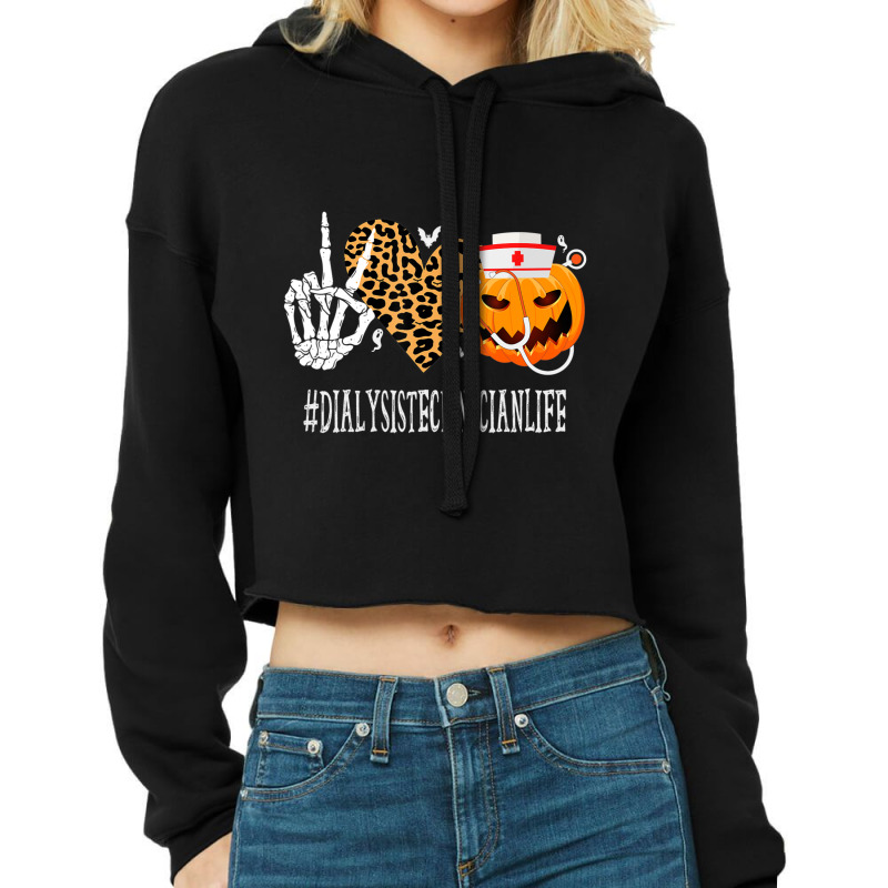 Dialysis Technician Peace Love Pumpkin Halloween Cropped Hoodie by cm-arts | Artistshot