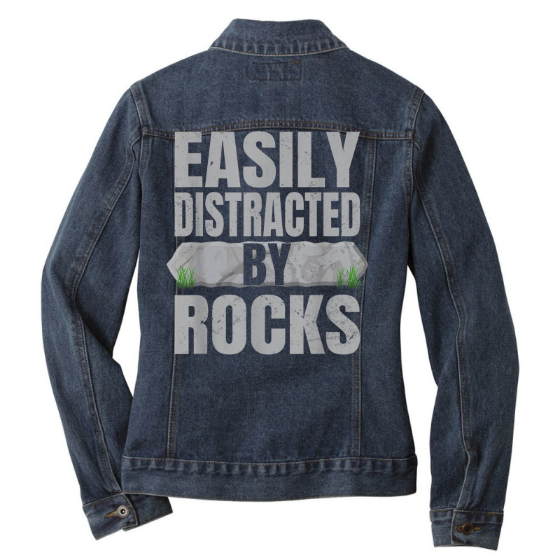 Easily Distracted By Rocks Geology Stone Collector Geologist Ladies Denim Jacket by Outpost | Artistshot