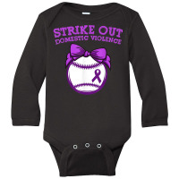 Strike Out Domestic Violence Awareness Baseball Tie Bow T Shirt Long Sleeve Baby Bodysuit | Artistshot