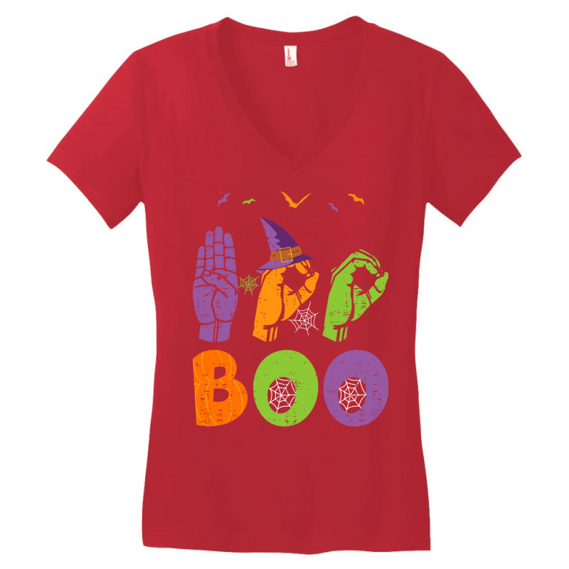 Boo Hands American Sign Language Pride Asl Halloween Long Sleeve T Shi Women's V-Neck T-Shirt by cm-arts | Artistshot