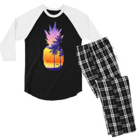 Beach Vibes T  Shirt Vintage Pineapple Sunset Surf Aloha Beach T  Shir Men's 3/4 Sleeve Pajama Set | Artistshot