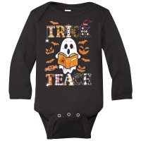 Cute Ghost Book Reading Trick Or Teacher Halloween Costume Long Sleeve Baby Bodysuit | Artistshot