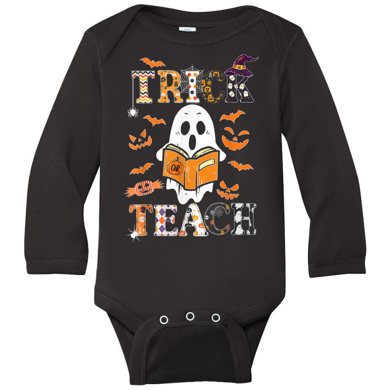 Cute Ghost Book Reading Trick Or Teacher Halloween Costume Long Sleeve Baby Bodysuit | Artistshot