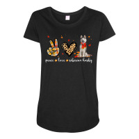 Peace Love Siberian Husky Leopard Fall Autumn Thanksgiving Maternity Scoop Neck T-shirt | Artistshot