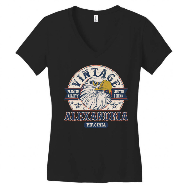 Retro Bald Eagle Alexandria Virginia Vintage Limited Edition Women's V-Neck T-Shirt by Bananamiropera | Artistshot