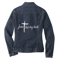 Cross Jesus Has My Back Christian Worshiper Religious Saying Ladies Denim Jacket | Artistshot