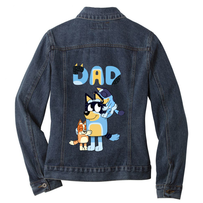 Dad Playing Son And Daughter Ladies Denim Jacket | Artistshot