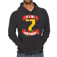 It's My Birthday 7 Years Old Block Building Boys Vintage Hoodie | Artistshot