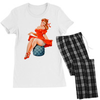 Retro Pin Up Girl Lingerie Red Dress Classic Sexy Pinup Girl Raglan Ba Women's Pajamas Set | Artistshot