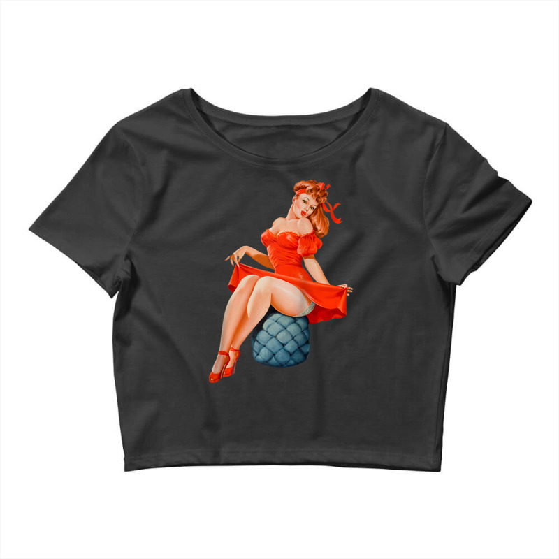 Retro Pin Up Girl Lingerie Red Dress Classic Sexy Pinup Girl Raglan Ba Crop Top by cm-arts | Artistshot