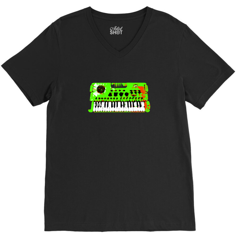 Retro Green Keyboard Synthesiser - Glitchy Mix V-neck Tee | Artistshot