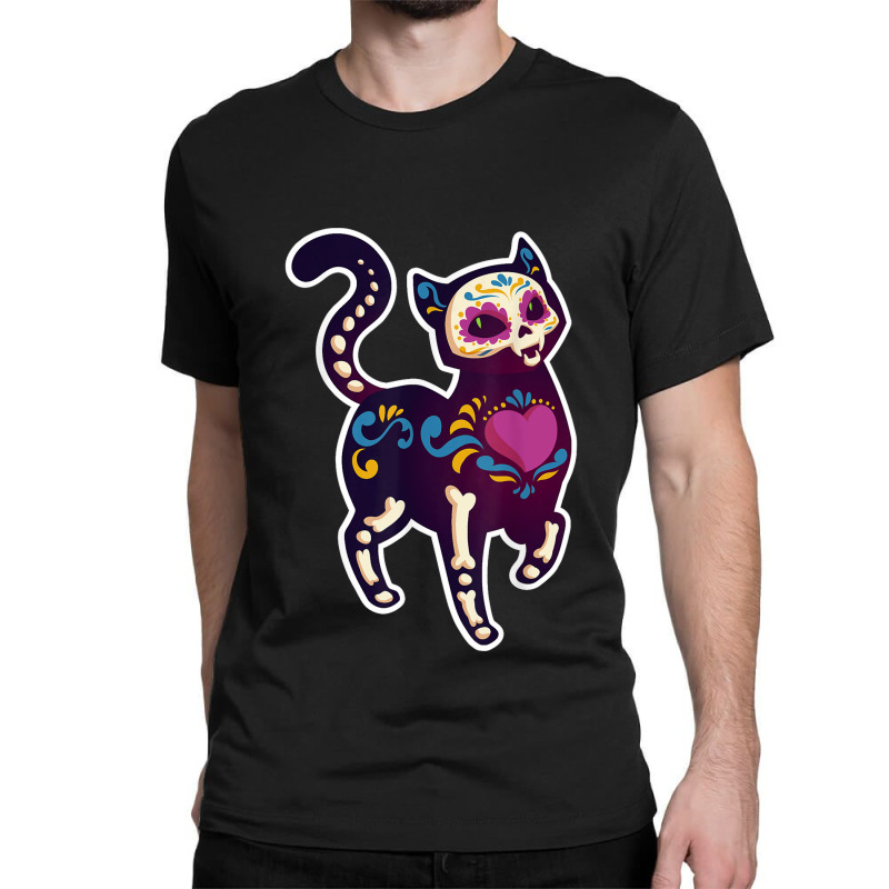 Cute Day Of The Dead Mexico Calavera Sugar Skull Cat Moon Classic T-shirt by Aaronnderouin | Artistshot