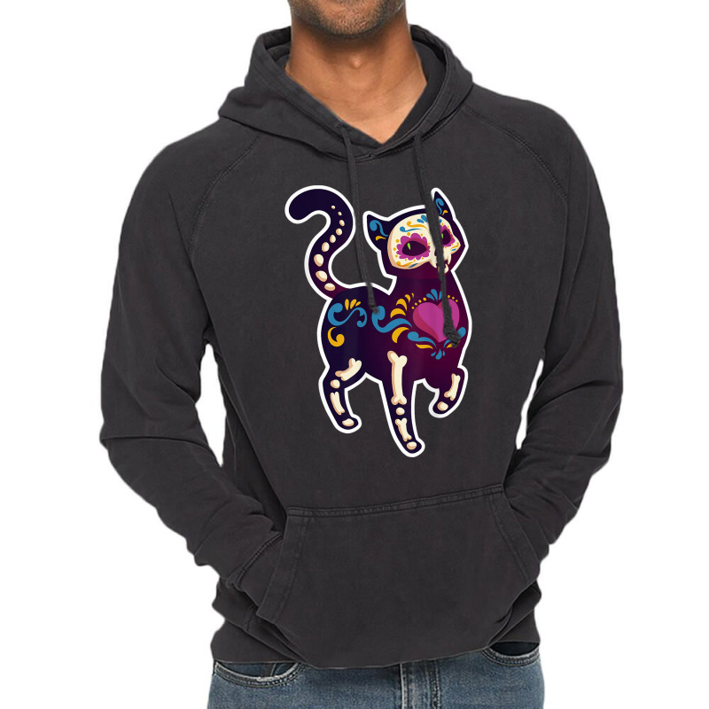 Cute Day Of The Dead Mexico Calavera Sugar Skull Cat Moon Vintage Hoodie by Aaronnderouin | Artistshot