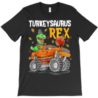 Thanksgiving Autumn Kid Boy Men Turkey Dinosaur Riding Truck T-shirt | Artistshot