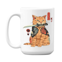 Japanese Samurai Ninja Cat Kawaii Tattoo Graphic 15 Oz Coffee Mug | Artistshot