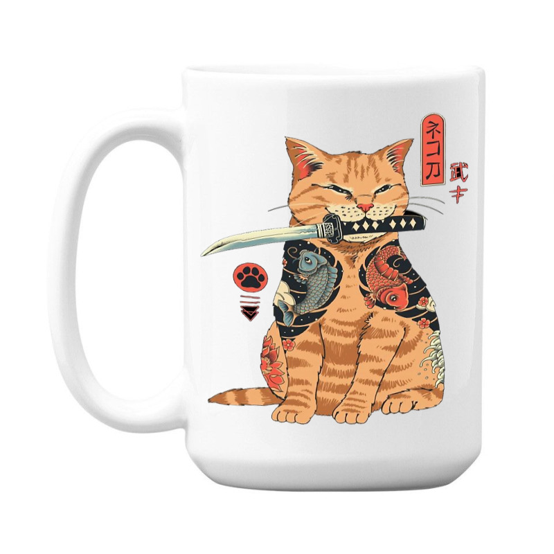 Japanese Samurai Ninja Cat Kawaii Tattoo Graphic 15 Oz Coffee Mug | Artistshot