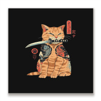 Japanese Samurai Ninja Cat Kawaii Tattoo Graphic Metal Print Square | Artistshot