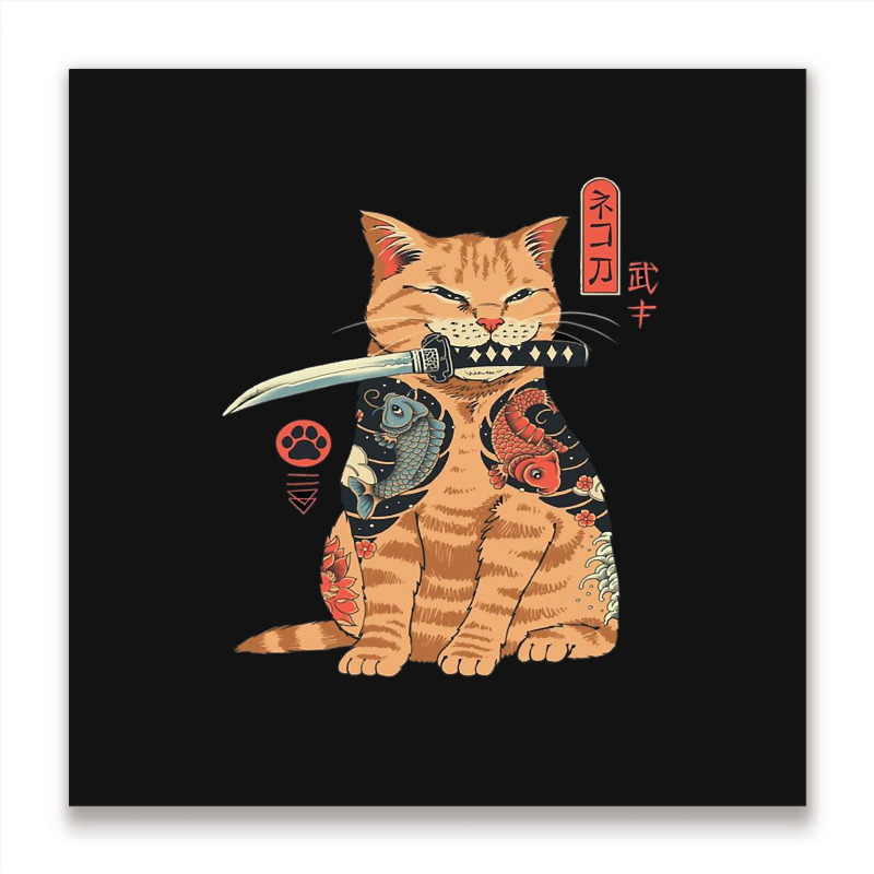 Japanese Samurai Ninja Cat Kawaii Tattoo Graphic Metal Print Square | Artistshot