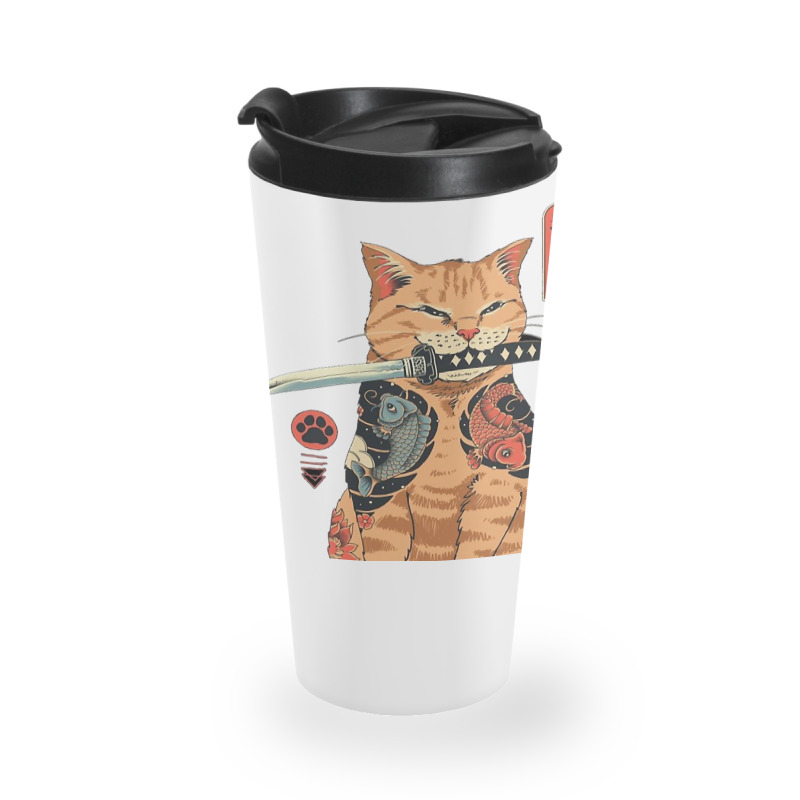 Japanese Samurai Ninja Cat Kawaii Tattoo Graphic Travel Mug | Artistshot