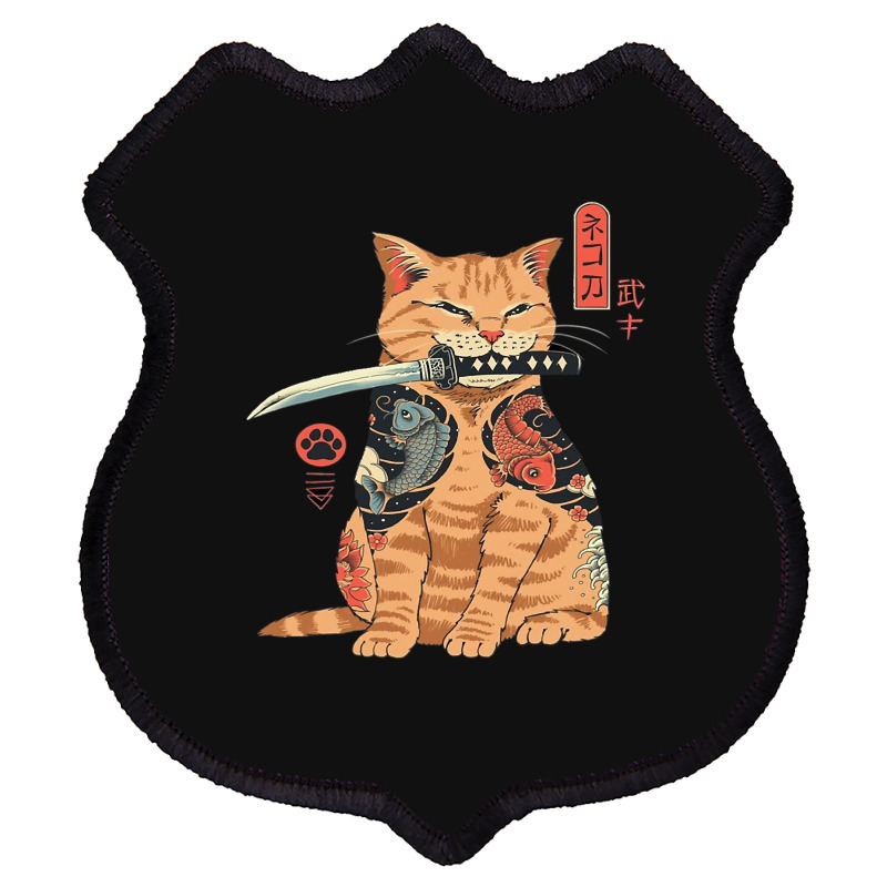 Japanese Samurai Ninja Cat Kawaii Tattoo Graphic Shield Patch | Artistshot