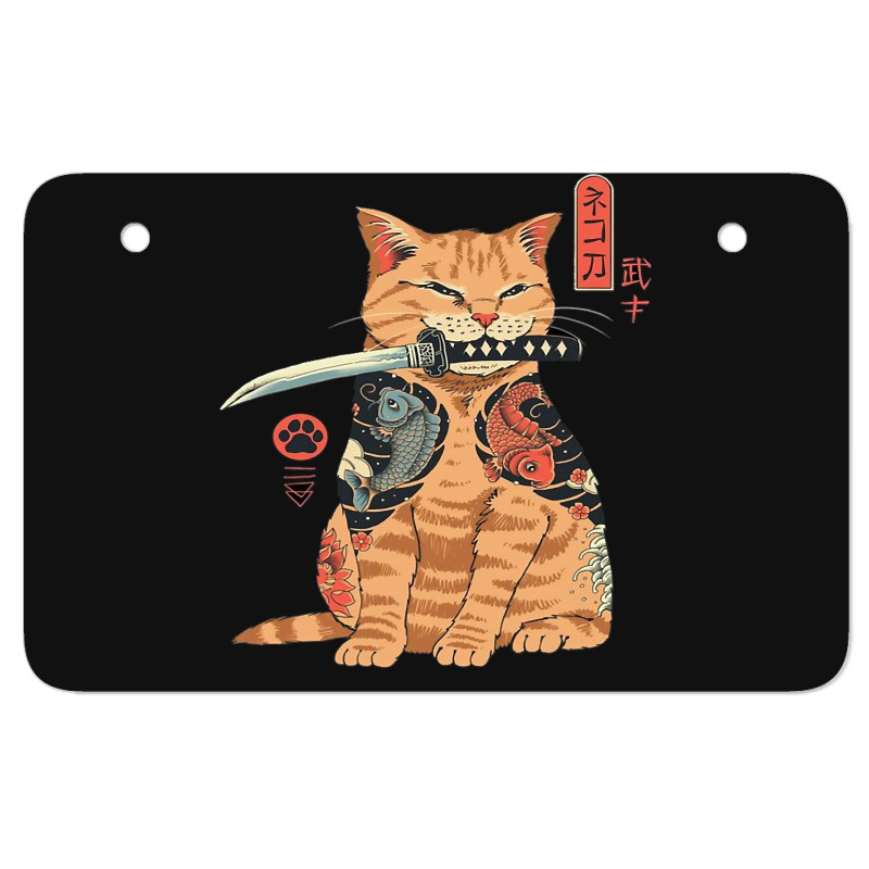 Japanese Samurai Ninja Cat Kawaii Tattoo Graphic Atv License Plate | Artistshot