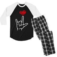 Asl I Love You Hand Heart American Sign Language Men's 3/4 Sleeve Pajama Set | Artistshot