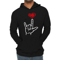 Asl I Love You Hand Heart American Sign Language Lightweight Hoodie | Artistshot