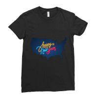 Usa Map, Colorful Text For Happy New Year, Neon Lights, United States Ladies Fitted T-shirt | Artistshot