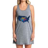 Usa Map, Colorful Text For Happy New Year, Neon Lights, United States Tank Dress | Artistshot